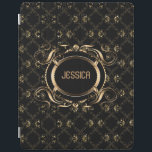 Elegant Black & Gold Baroque Floral Frame iPad Smart Cover<br><div class="desc">Elegant black and gold floral frame baroque style with customisable monogram. If you need any help customising any of my designs,  contact ArtOnWear designer. Free text formatting with live help available by request.</div>