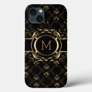 Elegant Black & Gold Baroque Floral Frame iPhone 13 Case