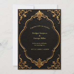 elegant Black Gold Baroque Wedding Luxe Ornate Invitation