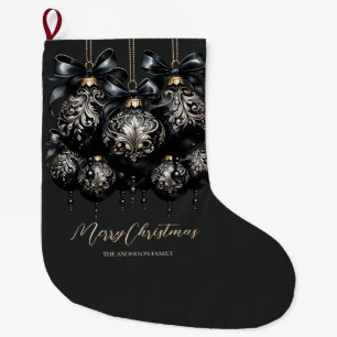Elegant black gold baubles luxury Christmas Large Christmas Stocking