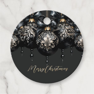 Elegant black gold baubles luxury Christmas quote Favour Tags