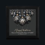 Elegant black gold baubles luxury Christmas quote Gift Box<br><div class="desc">Elegant black and gold Christmas design with luxury Christmas baubles with ornate decoration,  satin bows and golden chain and your personalised text.</div>