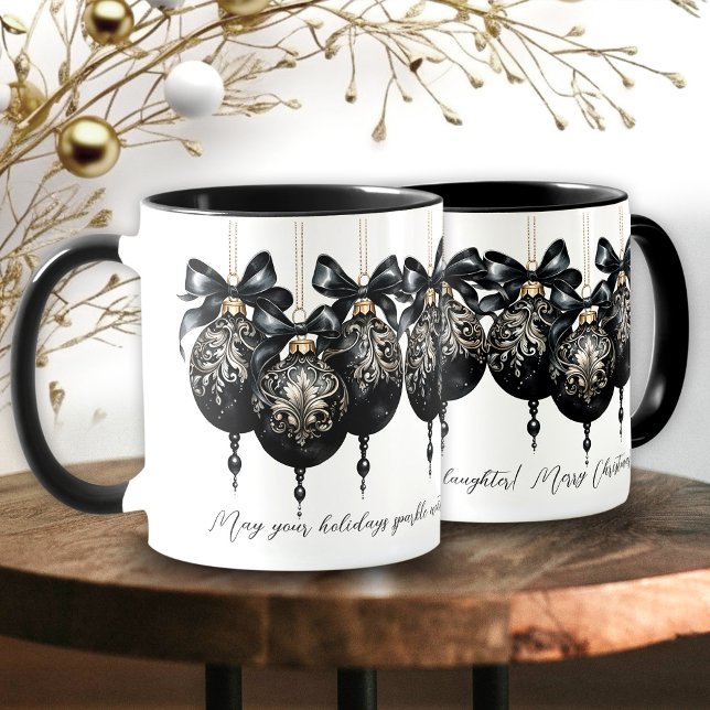 Elegant black gold baubles luxury Christmas quote Mug (Elegant black gold baubles luxury Christmas quote Mug)