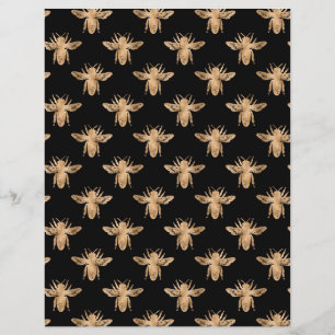 Elegant Black Gold Bees Pattern Scrapbook Paper