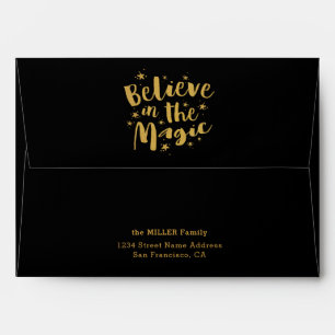 Elegant Black Gold Believe in the Magic Christmas Envelope