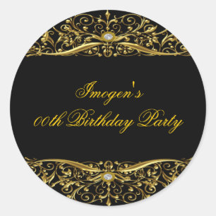Elegant Black & Gold Birthday Sticker