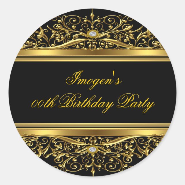 Elegant Black & Gold Birthday Sticker (Front)