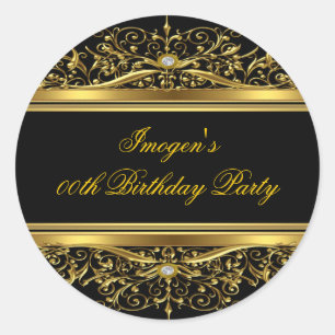 Elegant Black & Gold Birthday Sticker