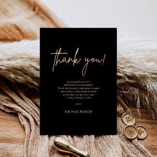 Elegant Black Gold Birthday Thank You Card Party