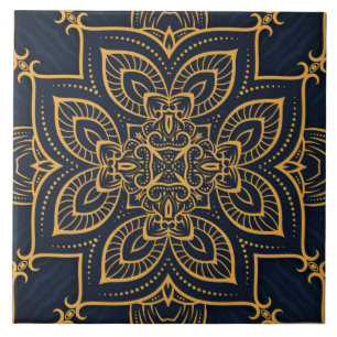 elegant black gold blue pattern ceramic tile