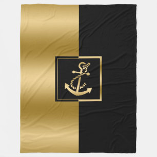 Elegant Black & Gold Boat Anchor Modern Design Fleece Blanket