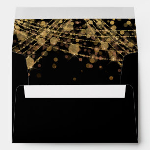 Elegant Black Gold Bokeh String Lights Envelope
