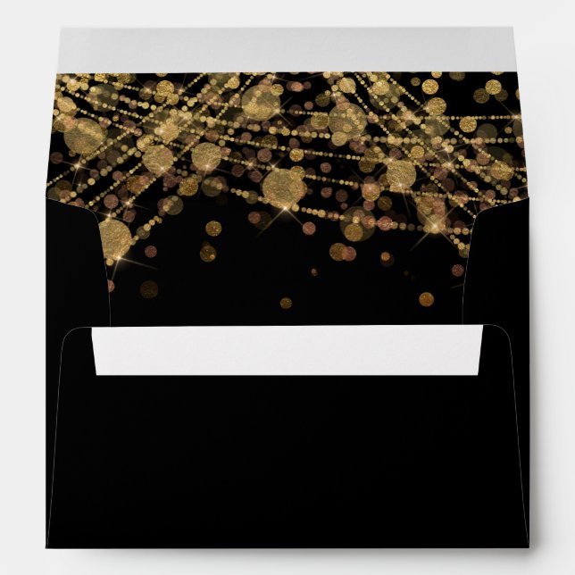 Elegant Black Gold Bokeh String Lights  Envelope (Back (Bottom))