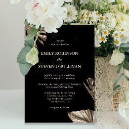 Elegant Black Gold Botanical Monstera Wedding  Invitation