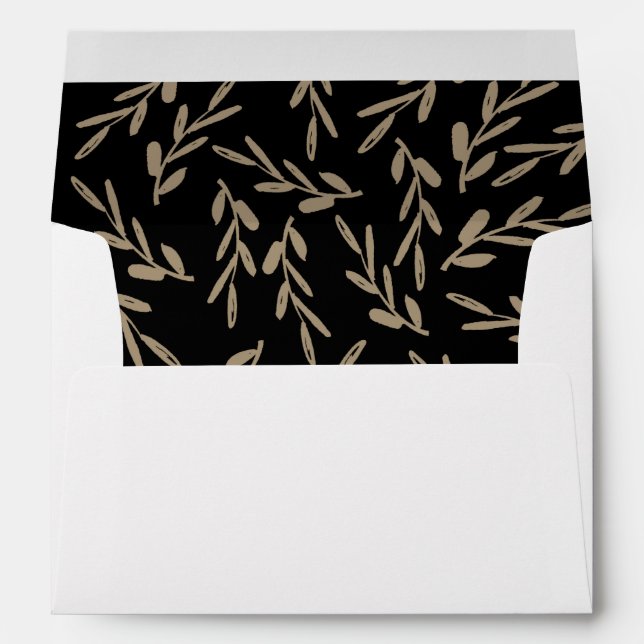 Elegant Black & Gold Botanical Return Address  Envelope (Back (Bottom))