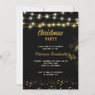 Elegant Black Gold Bow Christmas Holiday Party Invitation