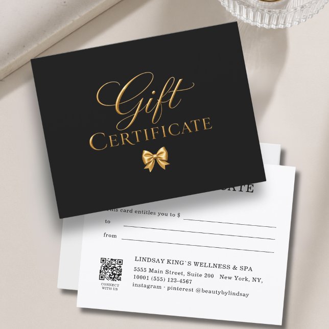 Elegant Black Gold Bow Gift Certificate (Elegant Black Gold Bow Gift Certificate)