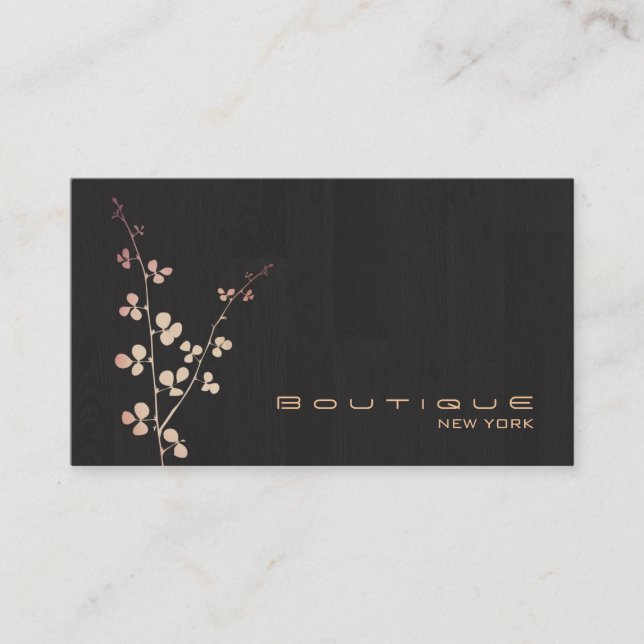 Elegant Black  Gold Branch Leaves Business Card (Front)