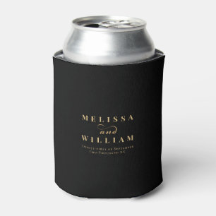 Elegant Black Gold Bride & Groom Wedding Can Cooler