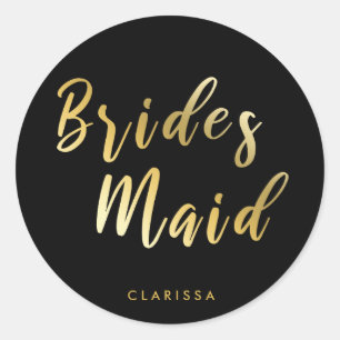 Elegant black & gold bridesmaid classic round sticker