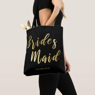 Elegant black & gold bridesmaid tote bag