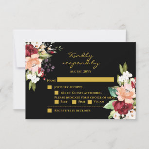 Elegant Black Gold Burgundy Blush Floral RSVP Car