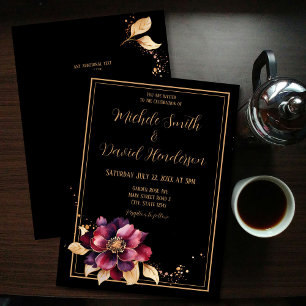 Elegant black gold burgundy double sided Wedding Invitation