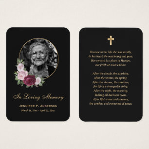 Elegant Black Gold Burgundy Floral Memorial Cards