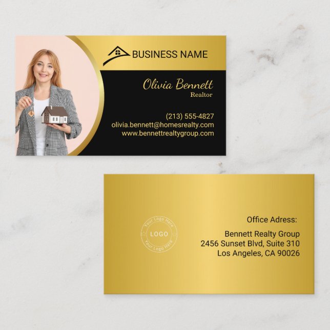 Elegant Black & Gold Business Card (Front/Back)