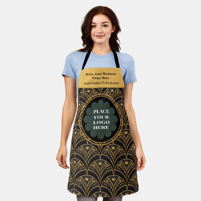 Elegant Black Gold Business Logo Personalise Apron (Worn)
