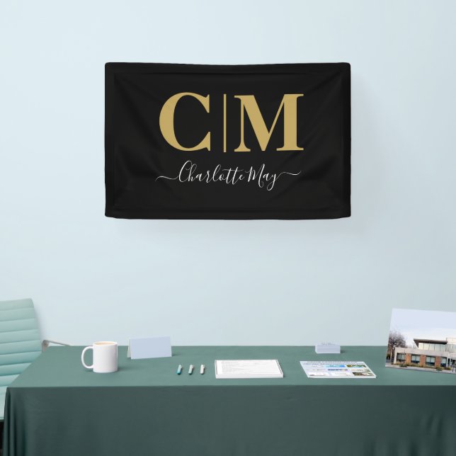 Elegant Black Gold Business Monogram Trade Show Banner (Tradeshow)