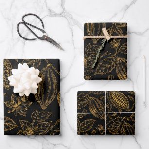 Elegant Black Gold Cacao Flower Fruit Business  Wrapping Paper Sheet