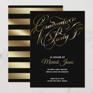 Elegant Black -Gold Calligraphy Graduation Party Invitation