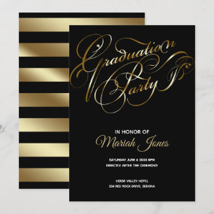 Elegant Black -Gold Calligraphy Graduation Party Invitation