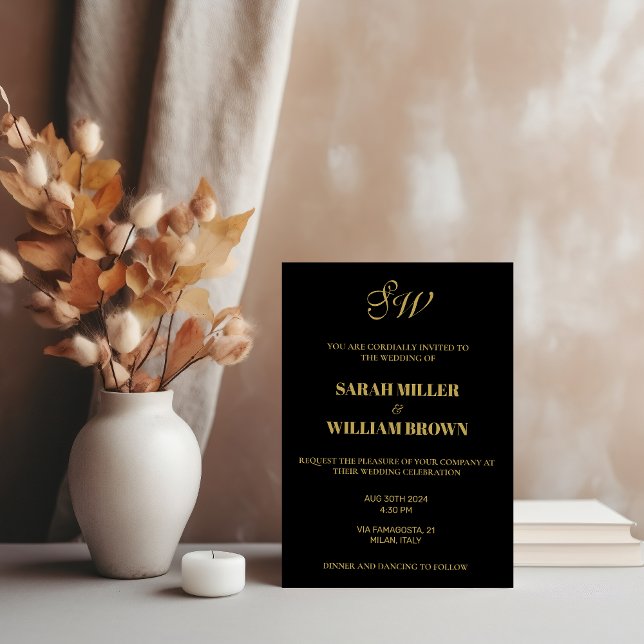 Elegant Black Gold Calligraphy I Monogram Wedding Invitation (Creator Uploaded)