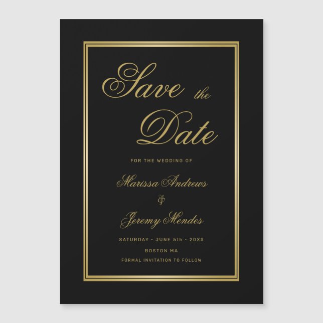 Elegant Black Gold Calligraphy Save the Date (Front)
