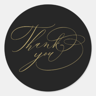 Elegant Black Gold Calligraphy Thank You Classic Round Sticker
