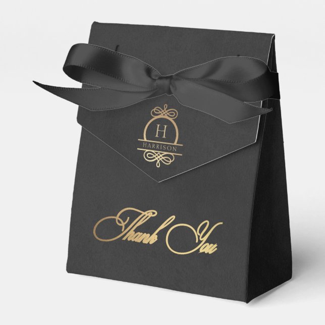 Elegant Black Gold Calligraphy Thank You Favour Bo Box (Front Side)