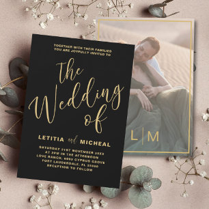 Elegant Black & Gold Calligraphy Wedding  Invitation