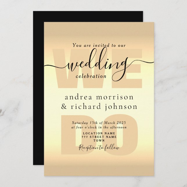 Elegant Black Gold Calligraphy Wedding Invitation (Front/Back)