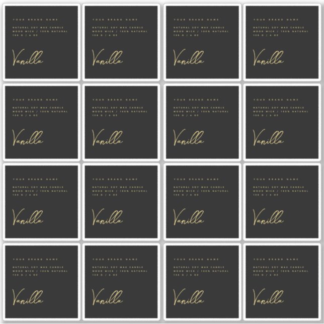 Elegant black gold candle product label (Front)