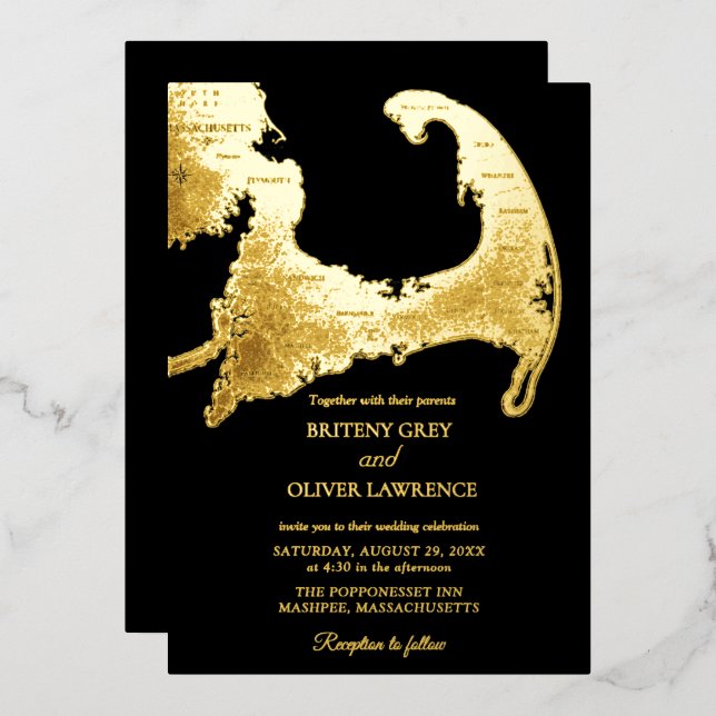 Elegant black gold Cape Cod Map Wedding (Front/Back)