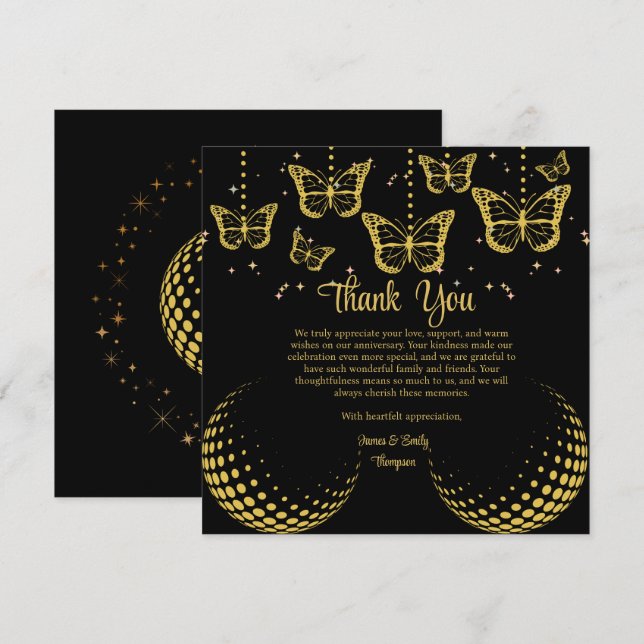 Elegant Black & Gold Card for Wedding Anniversary (Front/Back)