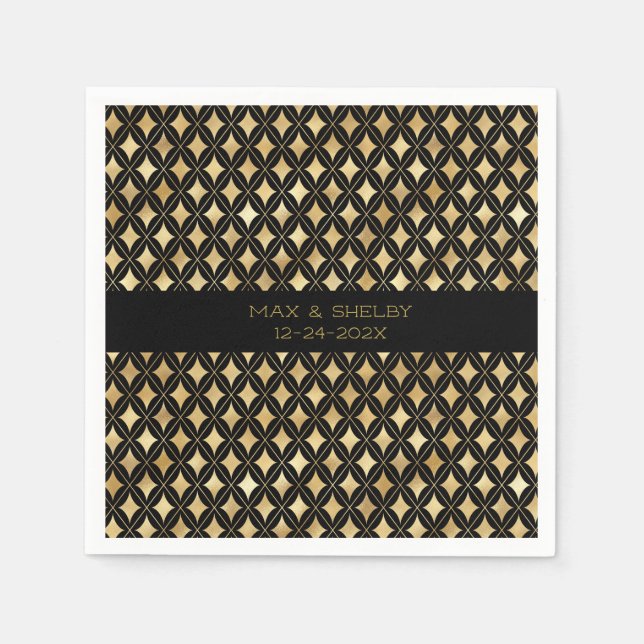 Elegant Black & Gold Carnival Harlequin Custom Napkin (Front)