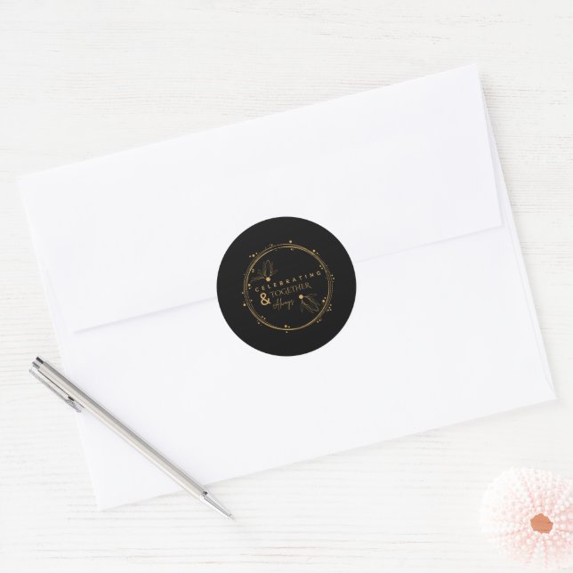 Elegant Black & Gold Celebrating Together & Always Classic Round Sticker (Envelope)