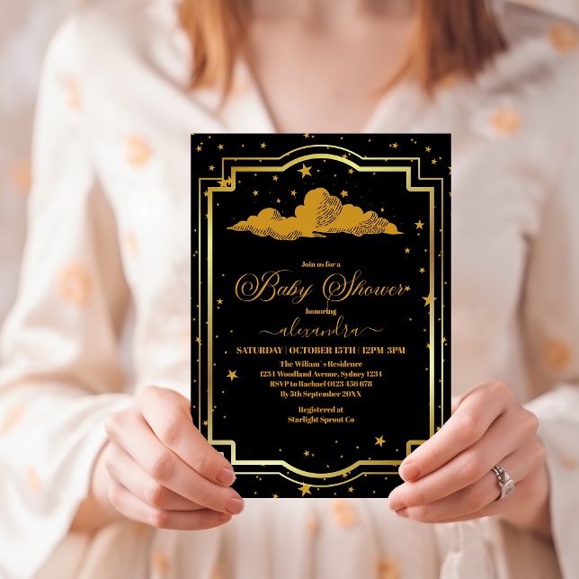  Elegant Black Gold Celestial Baby Shower Invitation (Creator Uploaded)
