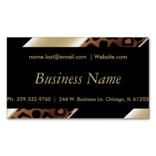 Elegant Black, Gold & Champagne Leopard Magnetic Business Card