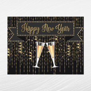 Elegant Black Gold Champagne New Year Holiday Postcard