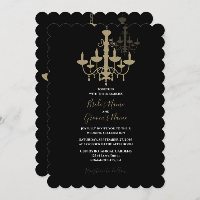 Elegant Black Gold Chandelier Wedding Invitations (Front/Back)