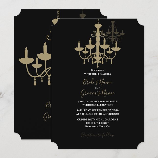 Elegant Black Gold Chandelier Wedding Invitations (Front/Back)